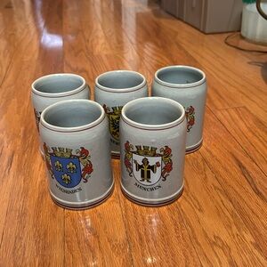 Set of 5 Vintage Beer Mug Steins West Germany